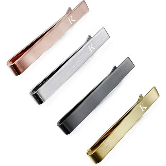 Mens Tie Clip Set 2 Inch Skinny Tie Bar Silver Gold Black Letter Gift Box - Picture 3 of 6